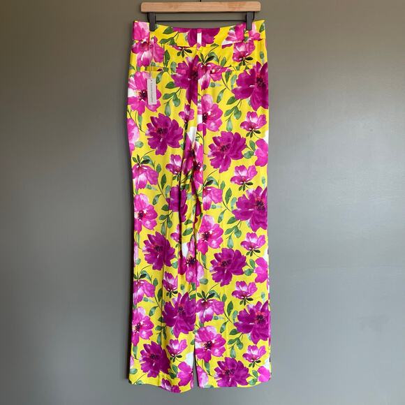 NWT Favorite Daughter Fiona Floral Satin Wide Leg Pants Sz 10 Yellow Pink Floral - Picture 11 of 16